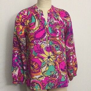 Lilly Pulitzer Elsa Blouse Bait and Switch Print Size XS EUC